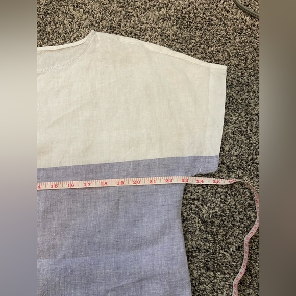 Pure J Jill White Blue Short Sleeves 100% Linen Tunic Relaxed Slouchy Size M - Picture 6 of 7